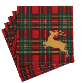 Reindeer Tartan Red Dinner Napkins - includes 20 Dinner Napkins