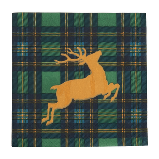 Reindeer Tartan Green Luncheon Napkins - includes 20 Luncheon Napkins