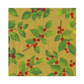 Painted Holly Gold Recycled Luncheon Napkins - includes 20 Luncheon Napkins