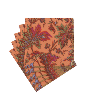 Paisley Leaves Coral Cocktail Napkins - includes 20 Cocktail Napkins