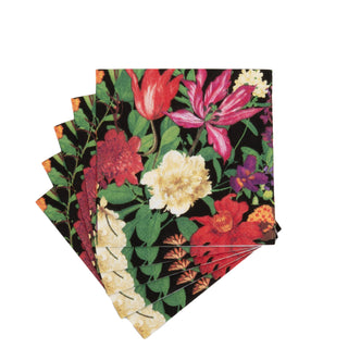 Dutch Floral Black Cocktail Napkins - includes 20 Cocktail Napkins