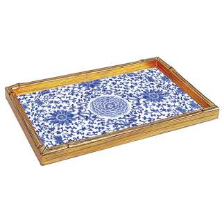 Indigo Garden Blue/White Bamboo Edge Lacquer Vanity Tray