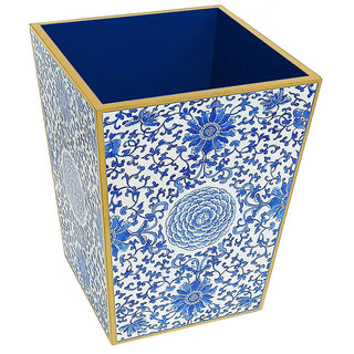 Indigo Garden Blue/White Lacquer Wastebasket