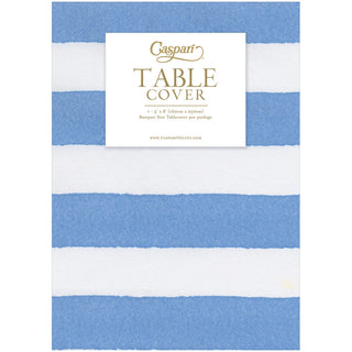 Cafe Stripe Blue Printed Paper Linen Table Cover 5.2' x 8.2' - includes 1 Table Cover