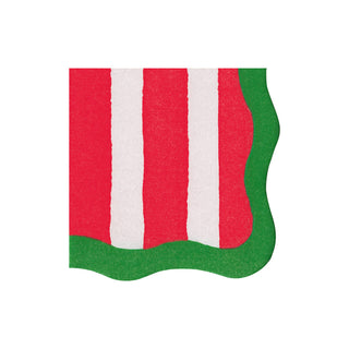 Cafe Stripe Scallop Red/Green Paper Linen Die Cut Cocktail Napkin - 15 count