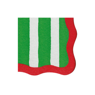 Cafe Stripe Scallop Green/Red Paper Linen Die Cut Cocktail Napkin - 15 count