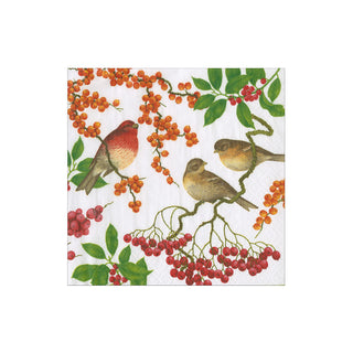 Birds And Berries White Cocktail Napkin - package of 20
