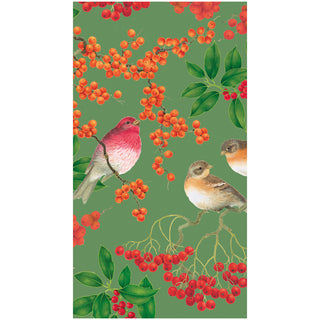 Birds And Berries Green Guest Towel - package of 15