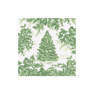 Christmas Tree Toile Sage/White Paper Linen Cocktail Napkin - 15 In