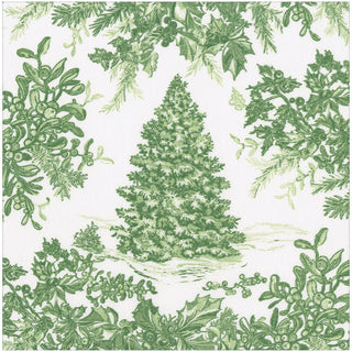 Christmas Tree Toile Sage/White Paper Linen Dinner Napkin -12 In
