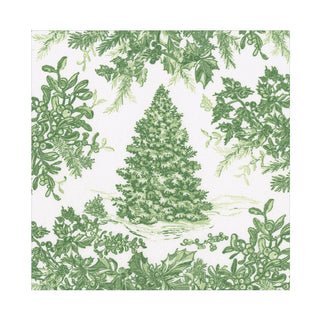 Christmas Tree Toile Sage/White Paper Linen Luncheon Napkin -15 In