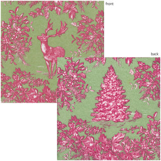 Stag Toile Raspberry/Sage Paper Linen Luncheon Napkin -15 In