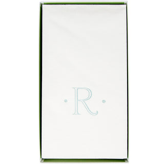 Caspari Antique Initial-Robin's Egg Paper Linen Boxed Guest Towel 24-In