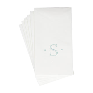 Caspari Antique Initial-Robin's Egg Paper Linen Boxed Guest Towel 24-In