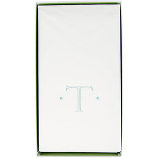 Caspari Antique Initial-Robin's Egg Paper Linen Boxed Guest Towel 24-In