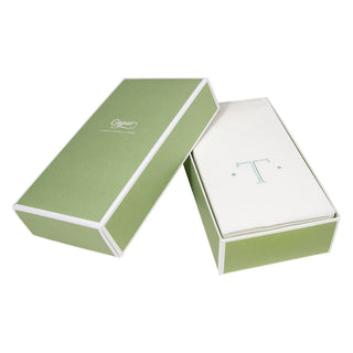 Caspari Antique Initial-Robin's Egg Paper Linen Boxed Guest Towel 24-In