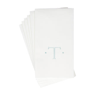 Caspari Antique Initial-Robin's Egg Paper Linen Boxed Guest Towel 24-In