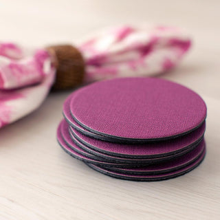 Classic Canvas Aubergine Coaster Round 8-In Felt/Canvas