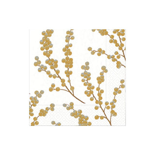 Berry Branches White/Gold Napkin Cocktail