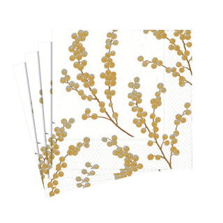 Berry Branches White/Gold Napkin Cocktail