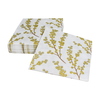 Berry Branches White/Gold Napkin Cocktail