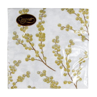 Berry Branches White/Gold Napkin Cocktail