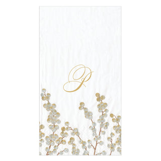 Berry Branches Wht/Silver Initial P Guest Towel W/Initial
