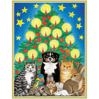 Animals In Front of Tree Classic Christmas Cards - Includes 5 Cards & Envelopes