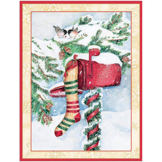 Stocking On Snowy Mailbox Classic Christmas Cards - Includes 5 Cards & Envelopes