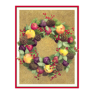 Fruit And Pine Cone Wreath  Blank Classic Christmas Cards - Includes 5 Cards & Envelopes