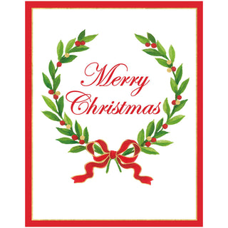 Merry Christmas Laurel Wreath Petite Christmas Cards - Includes 5 Cards & Envelopes