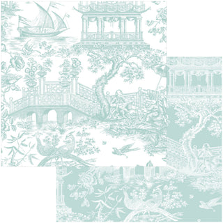 Chinoiserie Toile Reversible Gift Wrapping Paper in Robin's Egg - 76 cm  x 2.4 m  Roll