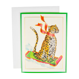 Sledding Leopard Large Boxed Christmas Cards - includes 15 Boxed Christmas Cards