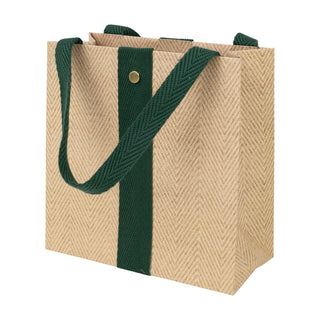 Jute And Twill Natural/Hunter Gift Bag Sm Sq. 5 3/4X2 1/2 X 5 3/4
