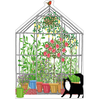 Cat And Greenhouse Mother's Day Die Cut Greeting Card - 1 card with envelope