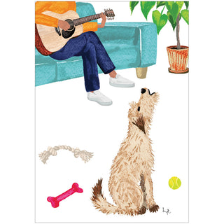 Dog and Guitarist Blank Greeting Card - 1 Card With Envelope