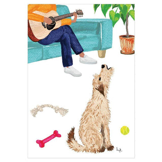 Dog and Guitarist Blank Greeting Card - 1 Card With Envelope