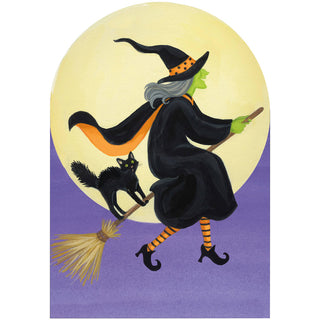 Witch On Broom Halloween Die Cut Greeting Card - 1 card with envelope