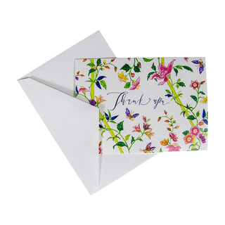 Sprigged Silk White Thank You Notes Boxed 8 In