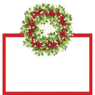 Holly And Berry Wreath Foil Place Card 8 In Die-Cut Foil