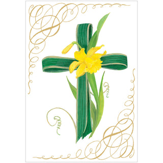 Daffodil And Palm Cross Foil Easter Foil Greeting Card - 1 card with envelope