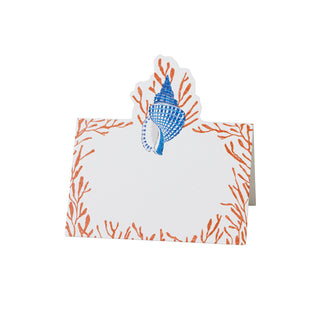 Shell Toile Coral/Blue Place Card 8 In Die-Cut