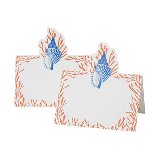 Shell Toile Coral/Blue Place Card 8 In Die-Cut