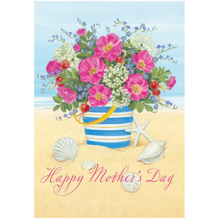 Flower Filled Beach Bucket Mother's Day Greeting Card - 1 card with envelope