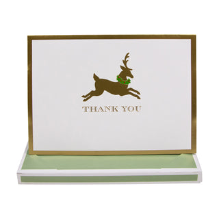 Leaping Reindeer Foil Thank You Notes Boxed 8 In-Foil