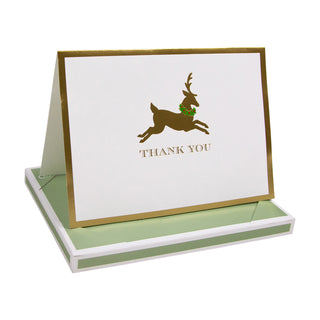 Leaping Reindeer Foil Thank You Notes Boxed 8 In-Foil