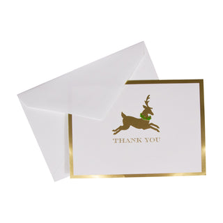 Leaping Reindeer Foil Thank You Notes Boxed 8 In-Foil