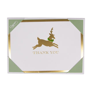Leaping Reindeer Foil Thank You Notes Boxed 8 In-Foil