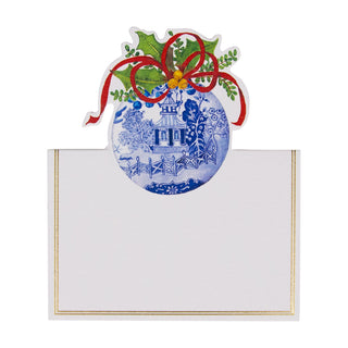 Blue And White Ornament Foil Place Card 8 In Die-Cut Foil