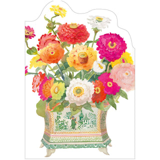 Zinnias In Cachepot Anniversary Die Cut Greeting Card - 1 card with envelope